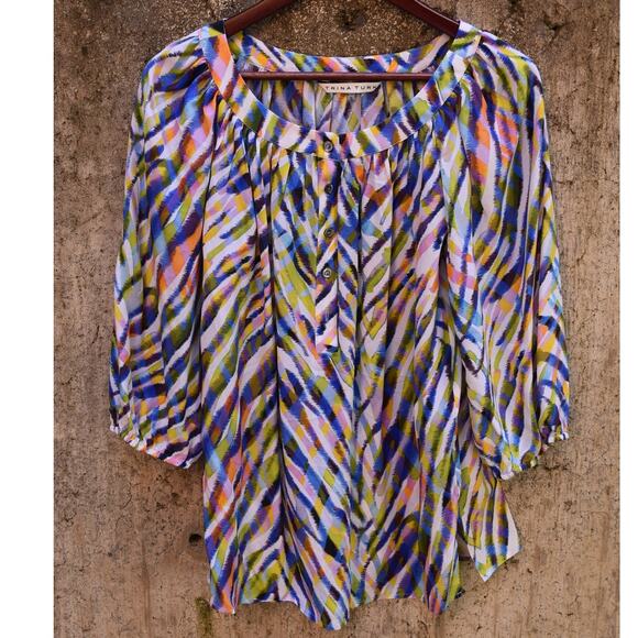 Trina Turk Tops - Trina Turk 100% Silk Multicolor Geometric Print Blouse Women’s Size S